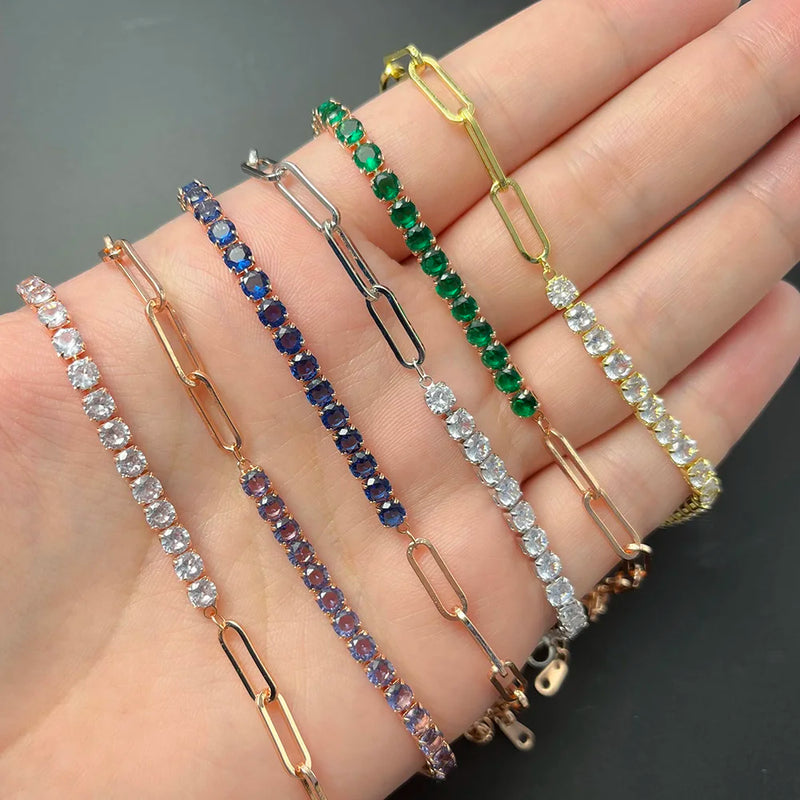 Paper Clip Chain Tennis Bracelet Women Asymmetric Kpop Hand Bracelets Zircon Y2k Accessories Luxury Designer Jewelry Gift KCH076