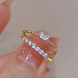 Luxury adjustable zircon heart ring with rhinestones for women