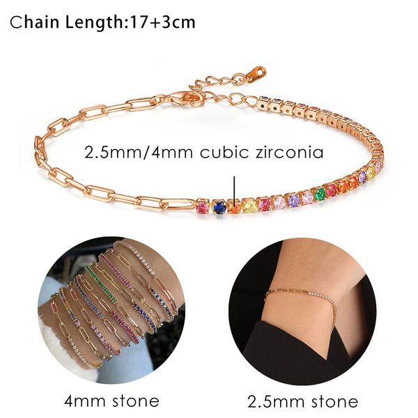 Paper Clip Chain Tennis Bracelet Women Asymmetric Kpop Hand Bracelets Zircon Y2k Accessories Luxury Designer Jewelry Gift KCH076